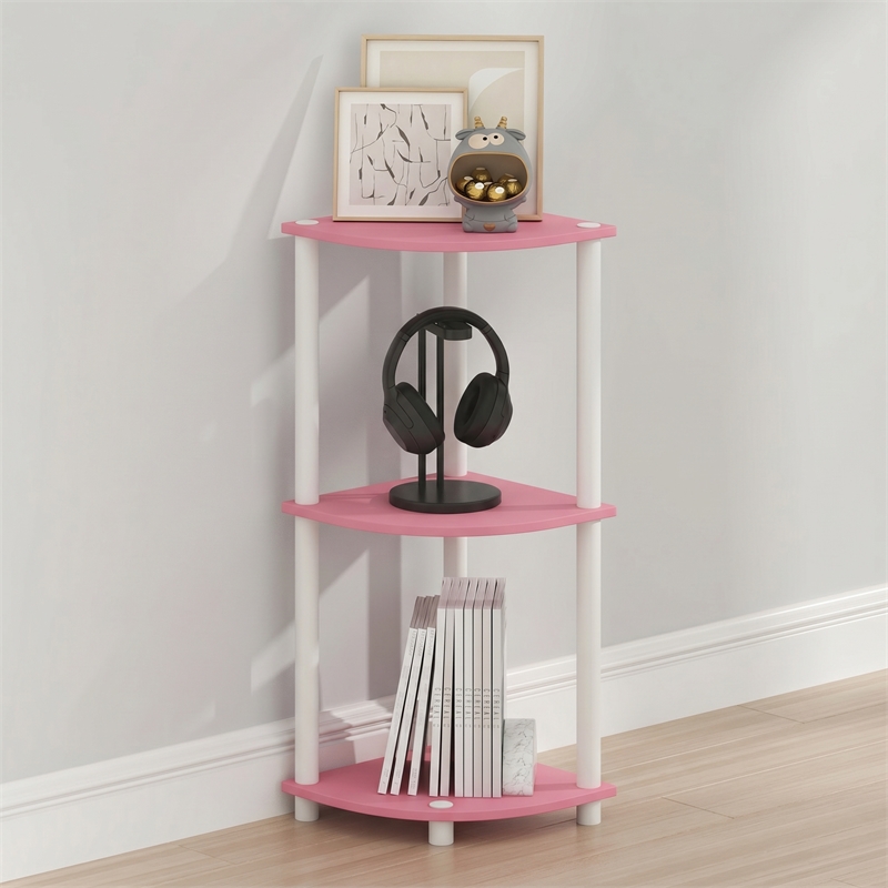 Furinno Turn-N-Tube Toolless Assembly 3-Tier Pink Open Corner Shelf. Pink