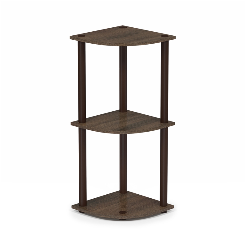 Furinno Turn-N-Tube Toolless Assembly 3-Tier Black Open Corner Shelf. Walnut