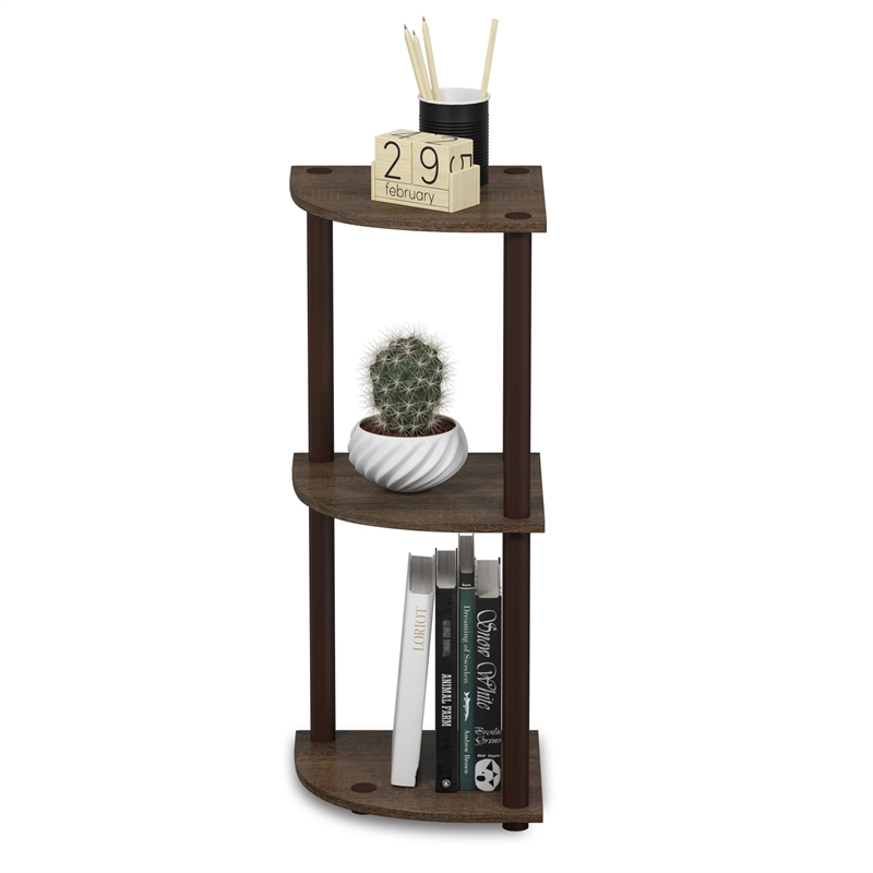 Furinno Turn-N-Tube Toolless Assembly 3-Tier Black Open Corner Shelf. Walnut