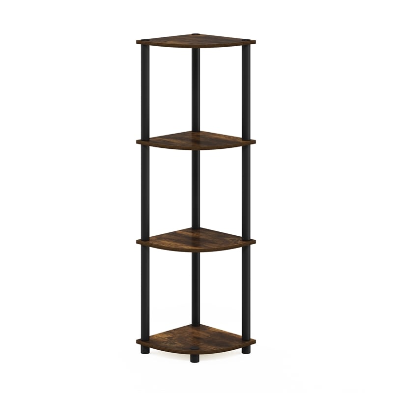 Furinno Turn-N-Tube Toolless Assembly 4-Tier Open Corner Shelf. Amber Pine