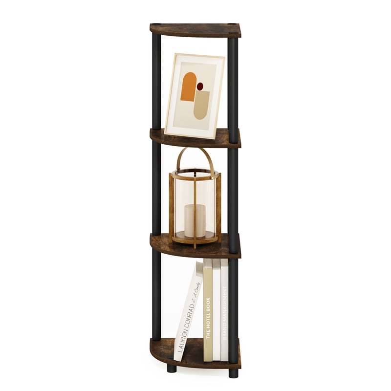 Furinno Turn-N-Tube Toolless Assembly 4-Tier Open Corner Shelf. Amber Pine