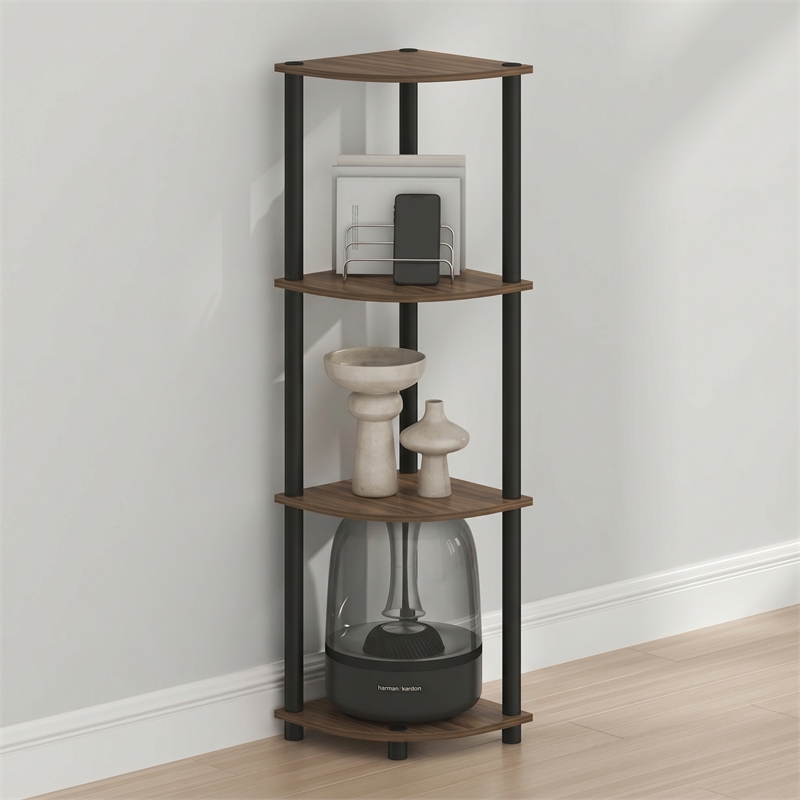 Furinno Turn-N-Tube Toolless Assembly 4-Tier Open Corner Shelf. Columbia Walnut