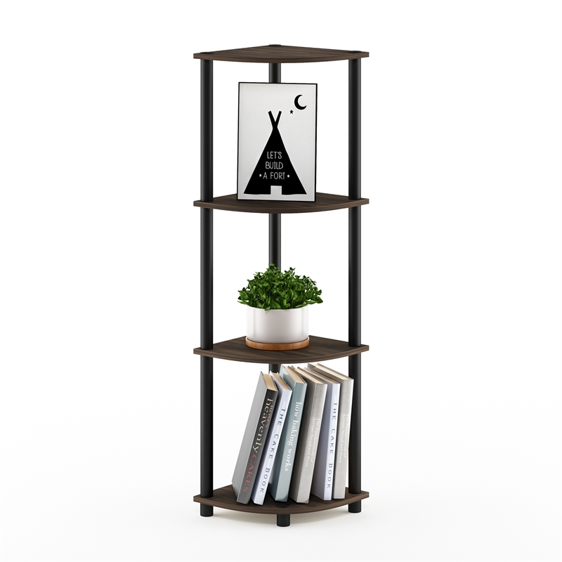 Furinno Turn-N-Tube Toolless Assembly 4-Tier Open Corner Shelf. Columbia Walnut