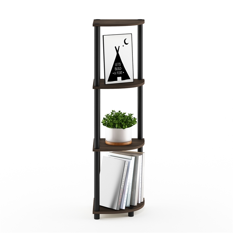 Furinno Turn-N-Tube Toolless Assembly 4-Tier Open Corner Shelf. Columbia Walnut