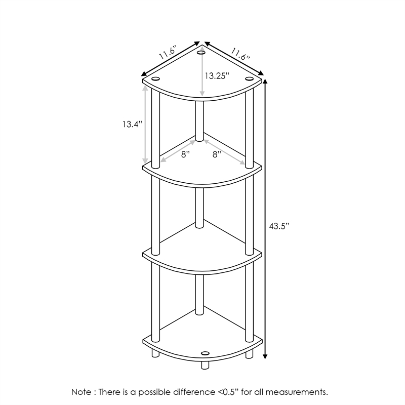 Furinno Turn-N-Tube Toolless Assembly 4-Tier Grey Open Corner Shelf. French Oak