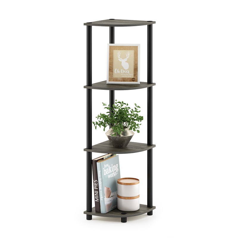 Furinno Turn-N-Tube Toolless Assembly 4-Tier Grey Open Corner Shelf. French Oak