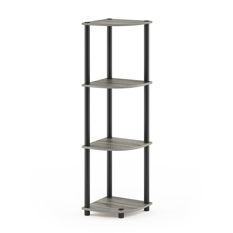 Furinno Turn-N-Tube Toolless Assembly 4-Tier Grey Open Corner Shelf. French Oak