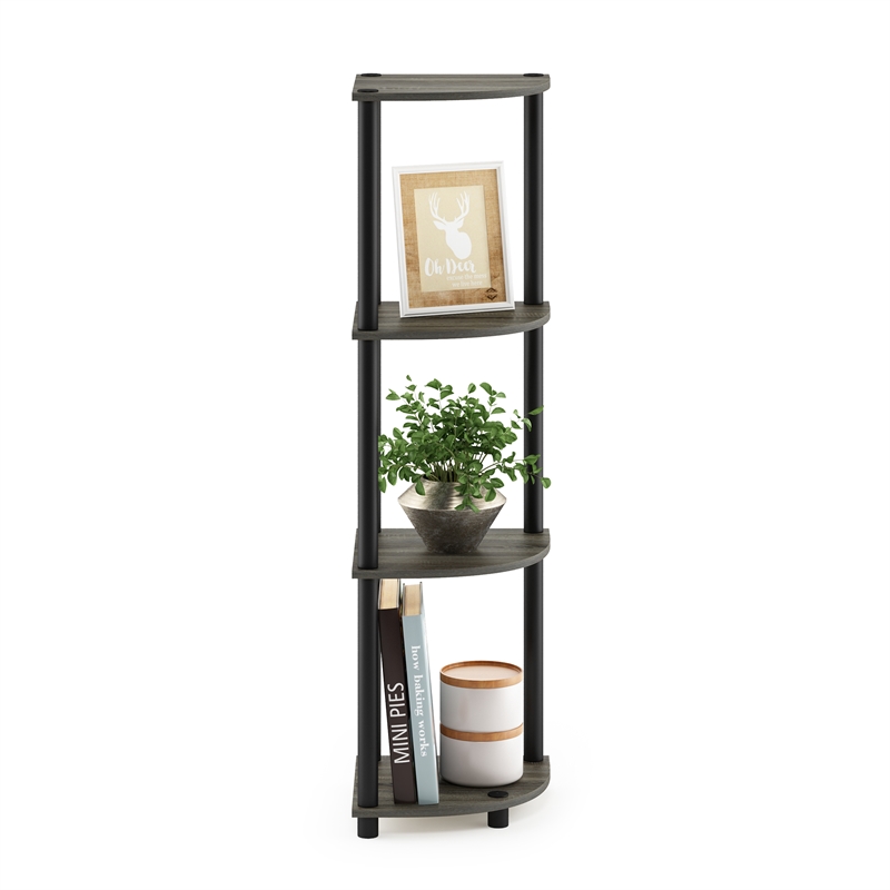 Furinno Turn-N-Tube Toolless Assembly 4-Tier Grey Open Corner Shelf. French Oak