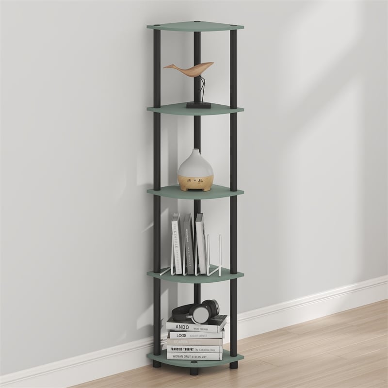 Furinno Turn-N-Tube Toolless Assembly 5-Tier Green Open Corner Shelf. Sage Green