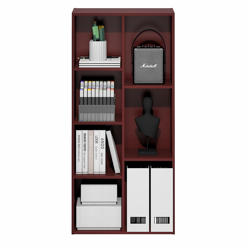 Furinno LUDER 7-Cube Bookshelf. Bookcase. 9.4 x 19.5 x 41.7. Dark Red