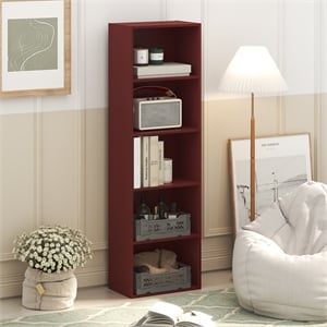 Furinno LUDER 5-Cube Bookcase with Open Shelf. 9.4 x 15.8 x 52. Dark Red