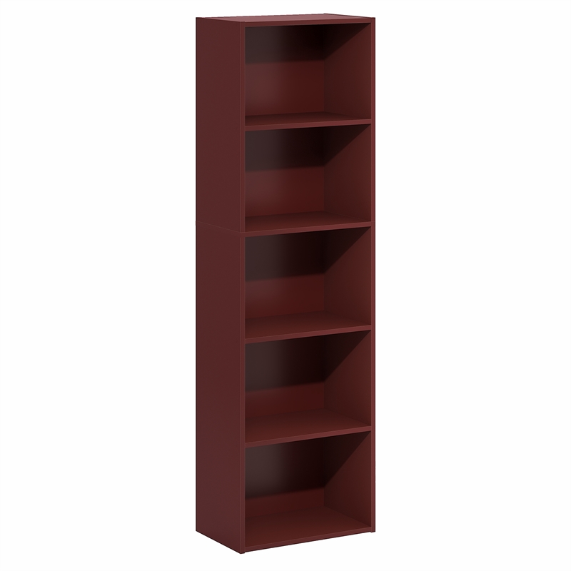 Furinno LUDER 5-Cube Bookcase with Open Shelf. 9.4 x 15.8 x 52. Dark Red