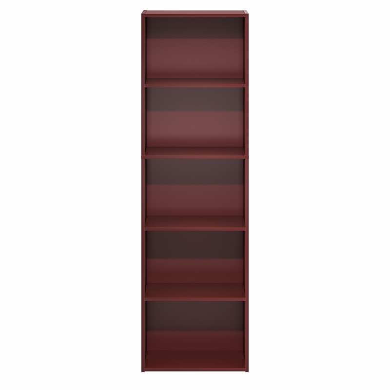 Furinno LUDER 5-Cube Bookcase with Open Shelf. 9.4 x 15.8 x 52. Dark Red