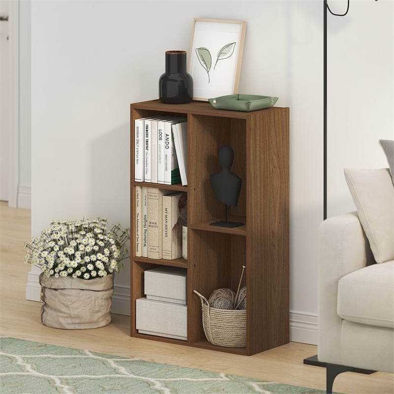 Furinno LUDER 5-Cube Reversible Bookcase. 9.4 x 19.5 x 31.5. Warm Walnut