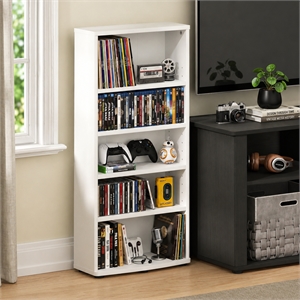 Furinno JAYA 5-Tier Adjustable Shelves CD Rack with Open Shelf. White