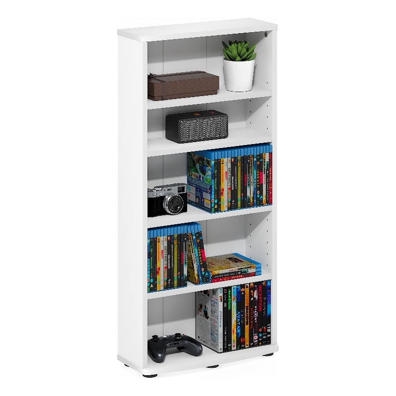 Furinno JAYA 5-Tier Adjustable Shelves CD Rack with Open Shelf. White