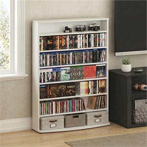 Furinno JAYA 7-Tier Wide Open Shelf CD Rack with Adjustable Shelves. White