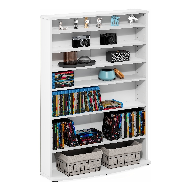 Furinno JAYA 7-Tier Wide Open Shelf CD Rack with Adjustable Shelves. White