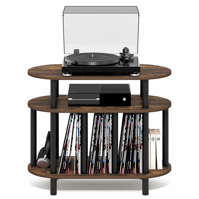 Furinno JAYA Record Player Stand. up to 180-185 Vinyl Records. Amber Pine