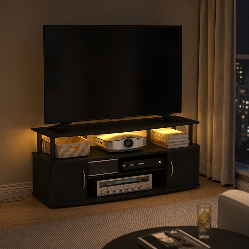 Furinno Jaya LED TV Stand for TV up to 55 Inch. Blackwood