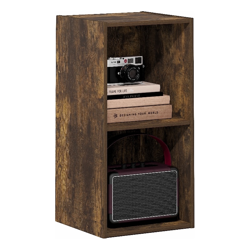 Furinno LUDER 2-Cube Open Shelves Bookcase. 11.6 x 12.2 x 24. Amber Pine