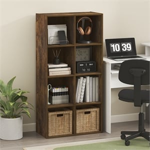 Furinno LUDER 8-Cube Open Shelves Bookcase. 11.6 x 23.9 x 47.4. Amber Pine
