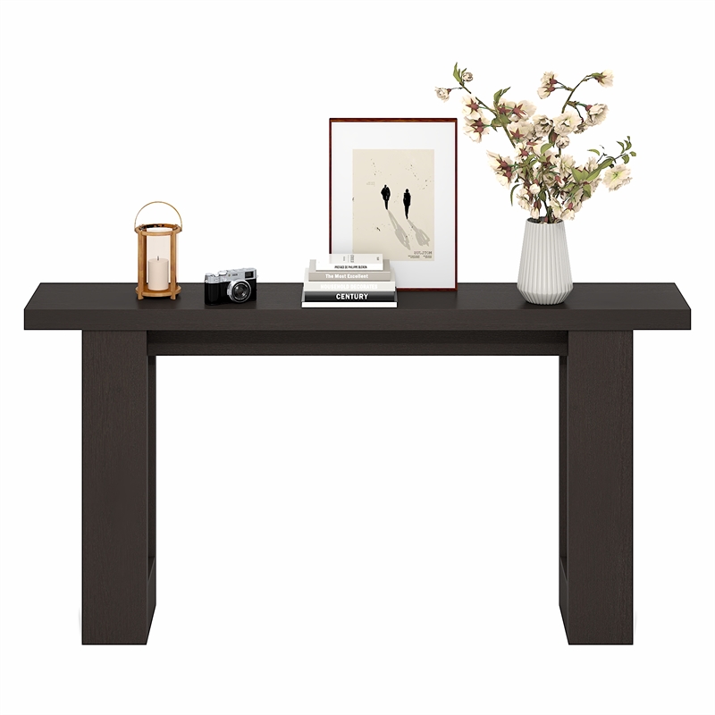 Furinno ARA 63-Inch Narrow Console Table. 2 Bottom Shelf. Dark Oak
