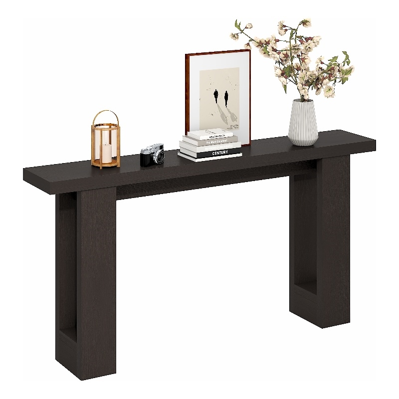 Furinno ARA 63-Inch Narrow Console Table. 2 Bottom Shelf. Dark Oak