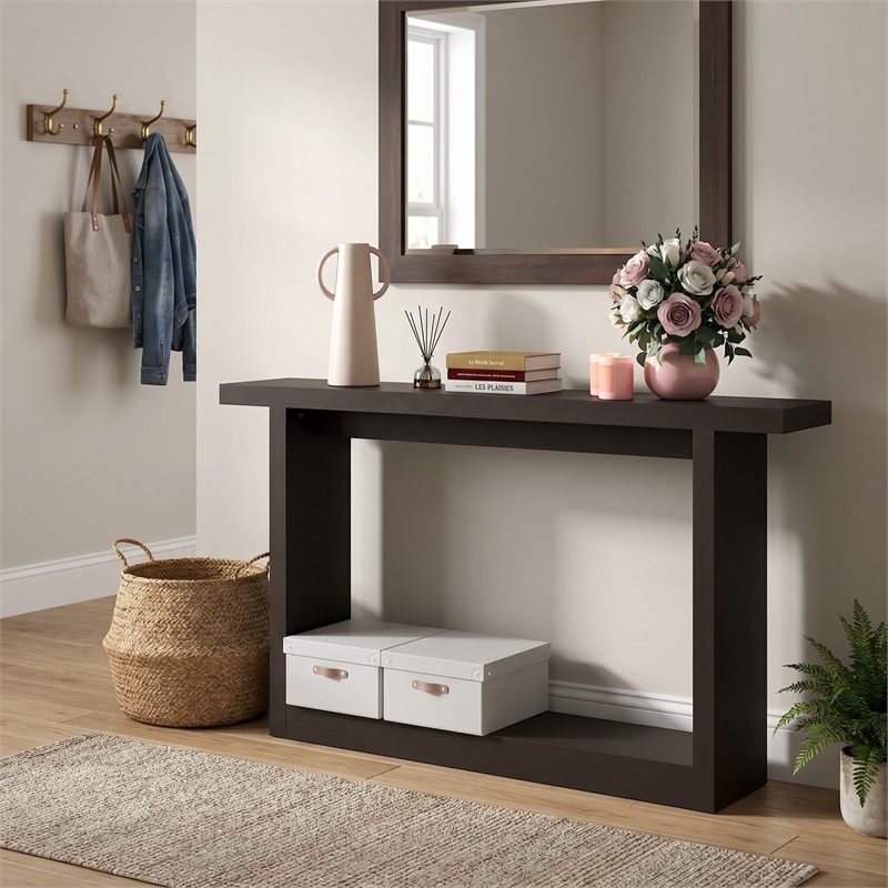 Furinno ARA 63-Inch Narrow Farmhouse Console Table. Dark Oak
