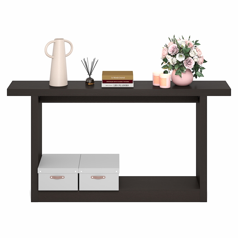 Furinno ARA 63-Inch Narrow Farmhouse Console Table. Dark Oak