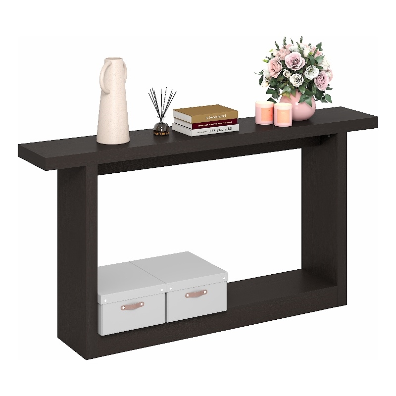 Furinno ARA 63-Inch Narrow Farmhouse Console Table. Dark Oak
