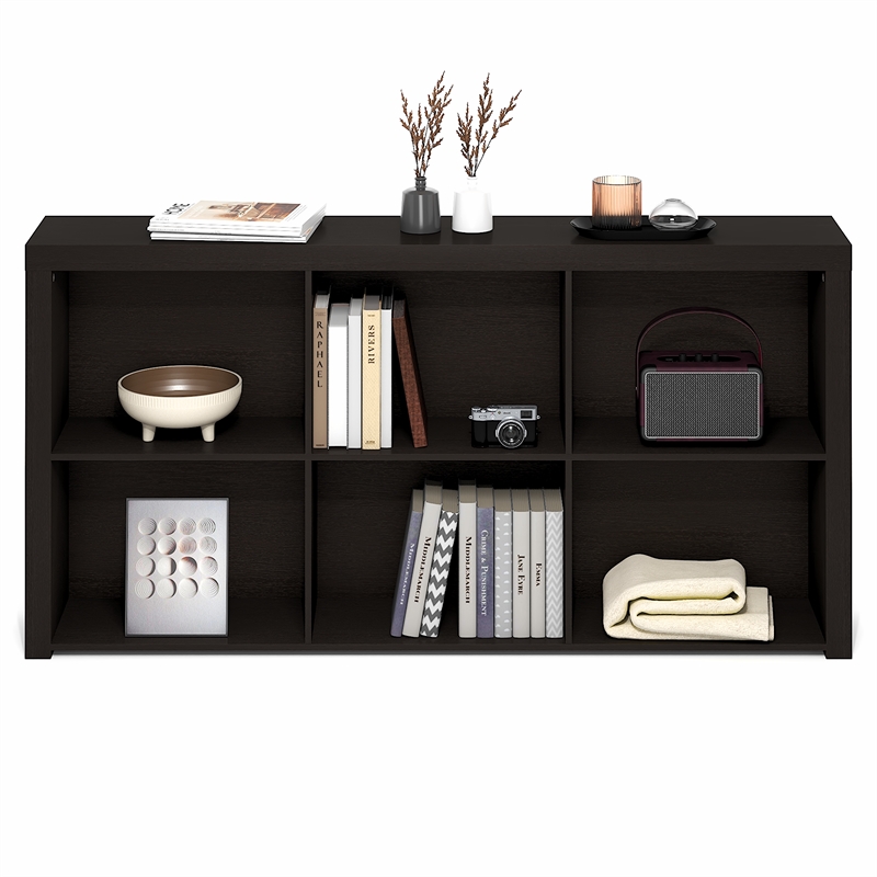 Furinno ARA 63-Inch Narrow Console Table with 6 Cubes Storage. Dark Oak