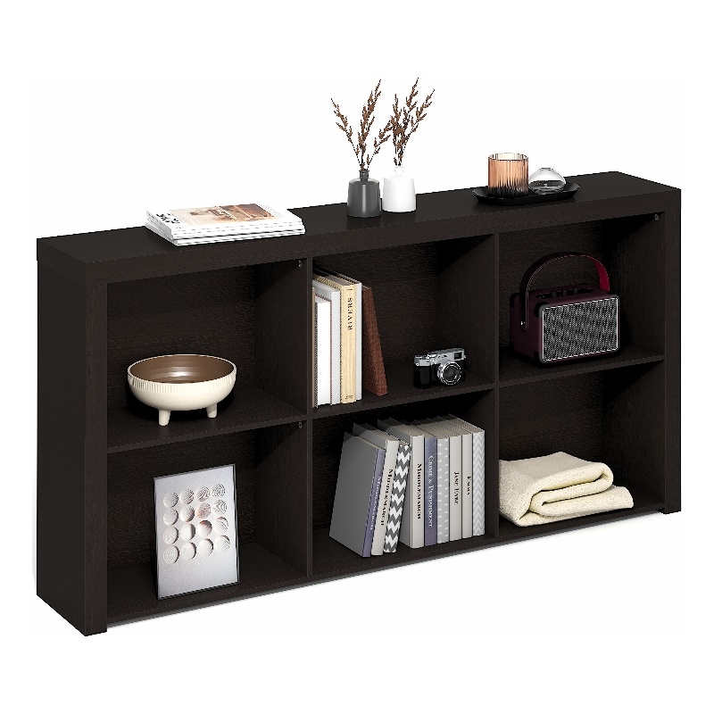 Furinno ARA 63-Inch Narrow Console Table with 6 Cubes Storage. Dark Oak