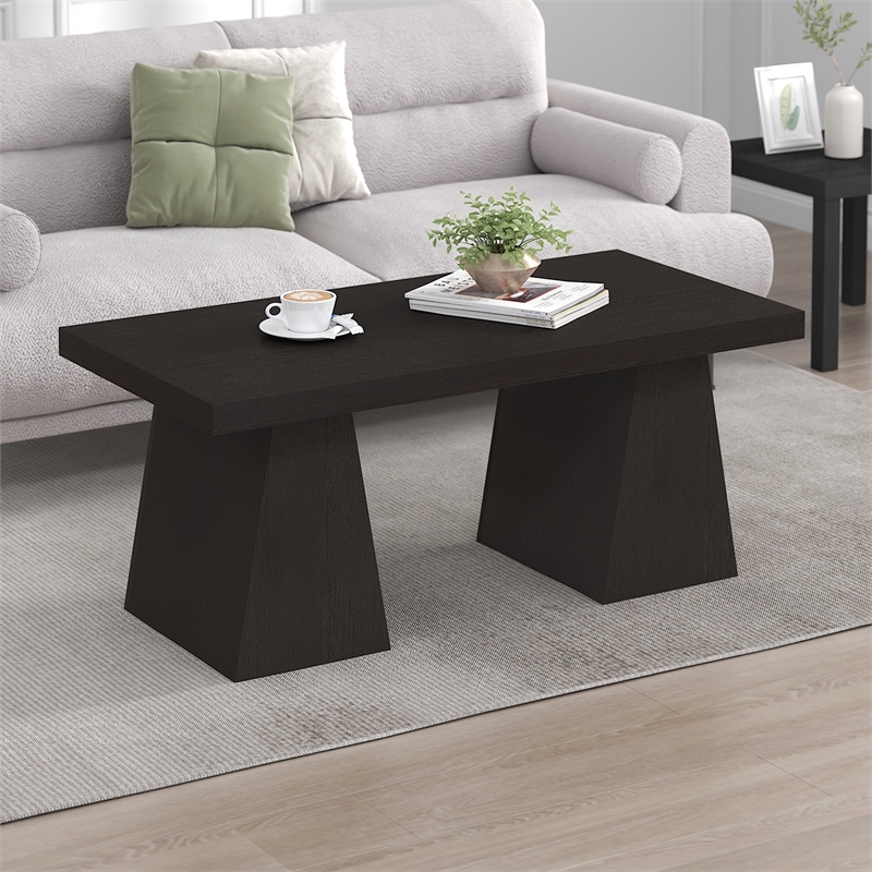 Furinno ARA 47-Inch Coffee Table with Sturdy Thick Pedestal Base. Dark Oak