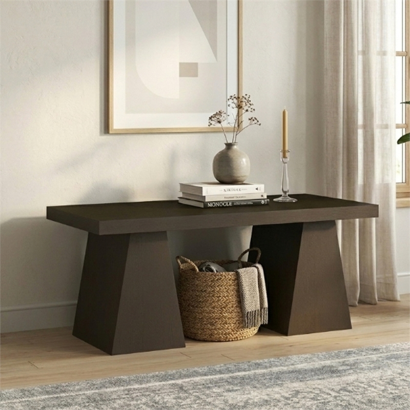 Furinno ARA 47-Inch Coffee Table with Sturdy Thick Pedestal Base. Dark Oak