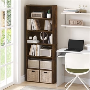 Furinno JAYA 6-Tier Open Shelf Bookcase. 9.5 x 24.6 x 63.3. Amber Pine
