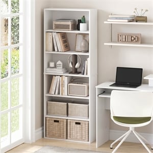 Furinno JAYA 6-Tier Open Shelf Standing Bookcase. 9.5 x 24.6 x 63.3. White