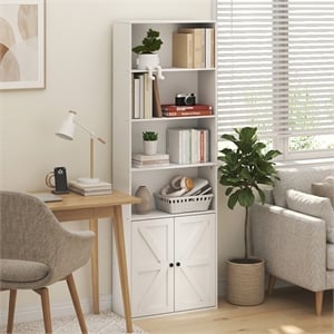 Furinno FARMHOUSE 6-Tier Farmhouse Display Bookcase with Doors. White