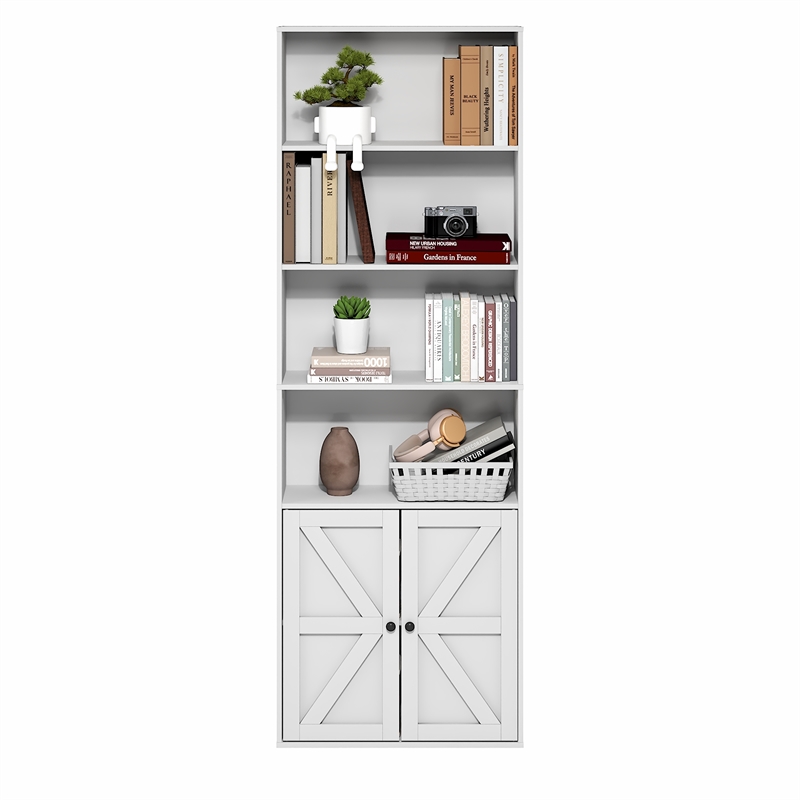 Furinno FARMHOUSE 6-Tier Farmhouse Display Bookcase with Doors. White