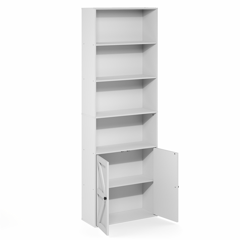 Furinno FARMHOUSE 6-Tier Farmhouse Display Bookcase with Doors. White