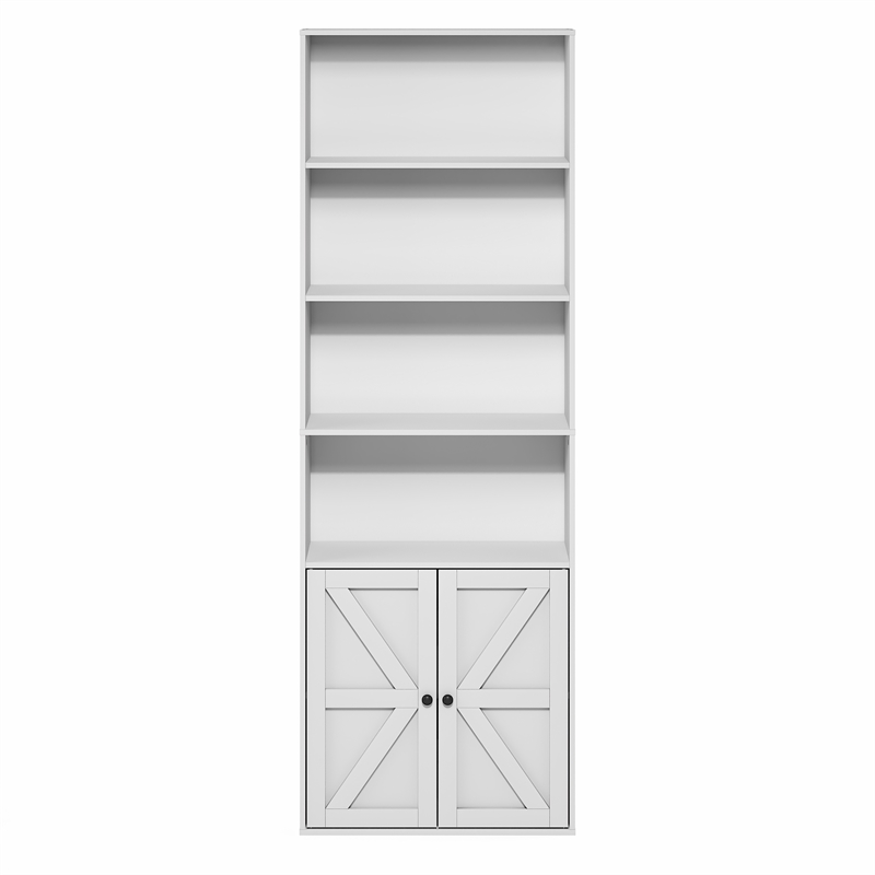 Furinno FARMHOUSE 6-Tier Farmhouse Display Bookcase with Doors. White