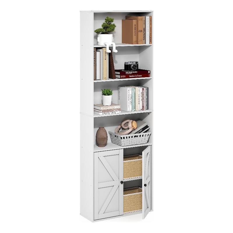 Furinno FARMHOUSE 6-Tier Farmhouse Display Bookcase with Doors. White
