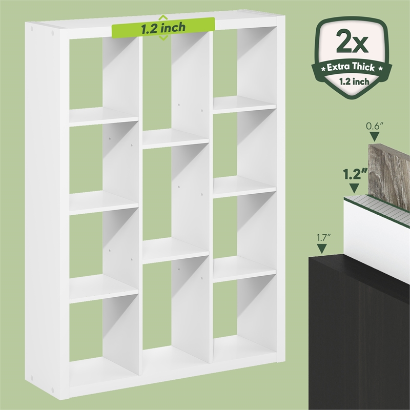 Furinno VIOLA 11-Cube Thick Frame Reversible Bookcase. White
