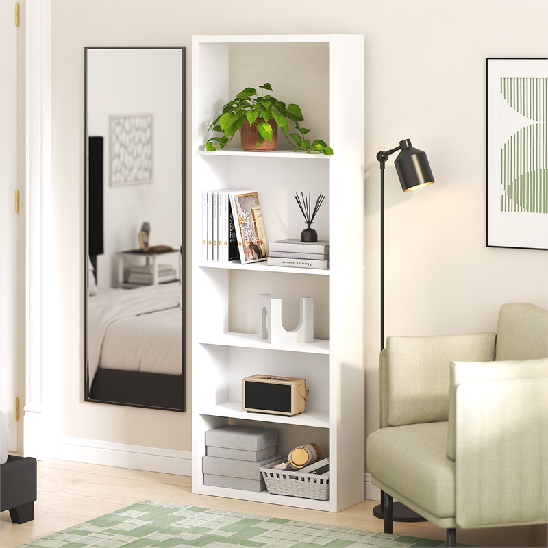 Furinno VIOLA 5-Tier Thick Frame Adjustable Shelves Bookcase. White