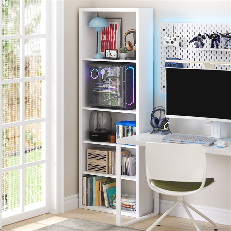 Furinno VIOLA 5-Tier Thick Frame Adjustable Shelves Bookcase. White