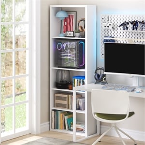 Furinno VIOLA 5-Tier Thick Frame Adjustable Shelves Bookcase. White