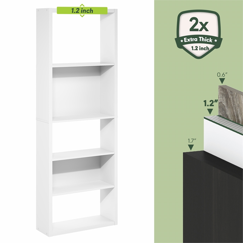 Furinno VIOLA 5-Tier Thick Frame Adjustable Shelves Bookcase. White