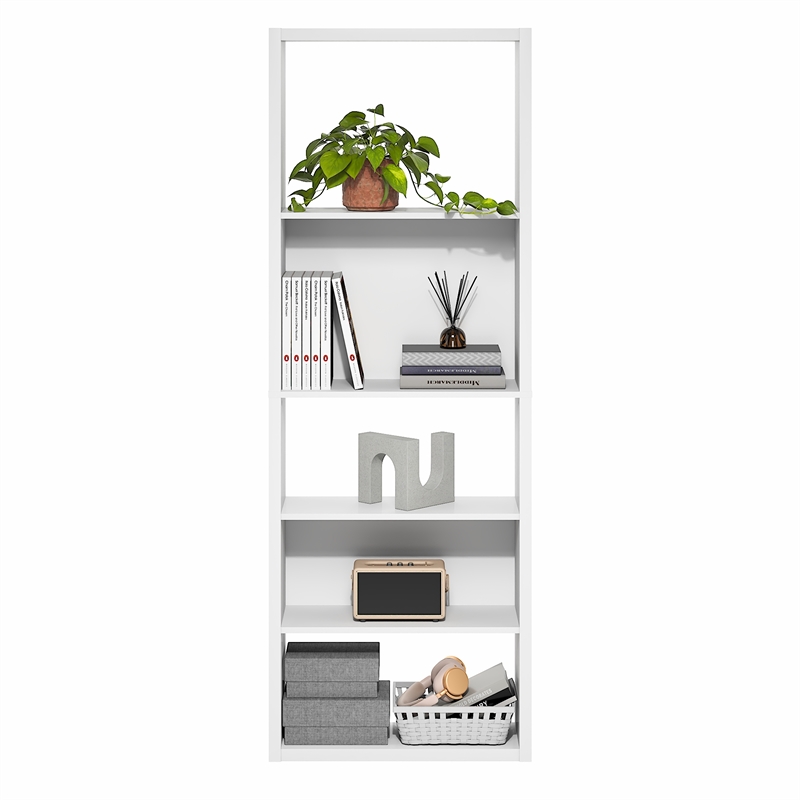 Furinno VIOLA 5-Tier Thick Frame Adjustable Shelves Bookcase. White