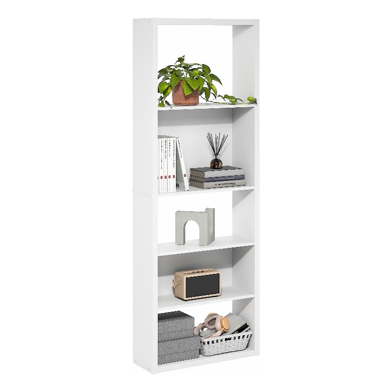 Furinno VIOLA 5-Tier Thick Frame Adjustable Shelves Bookcase. White
