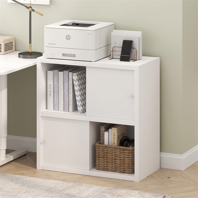 Furinno CUBICLE 4-Cube Extra Thick Frame Bookcase with Sliding Doors. White